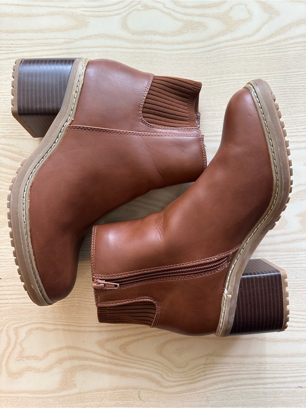 a new day Cognac Brown Ankle Booties with Stacked Heel